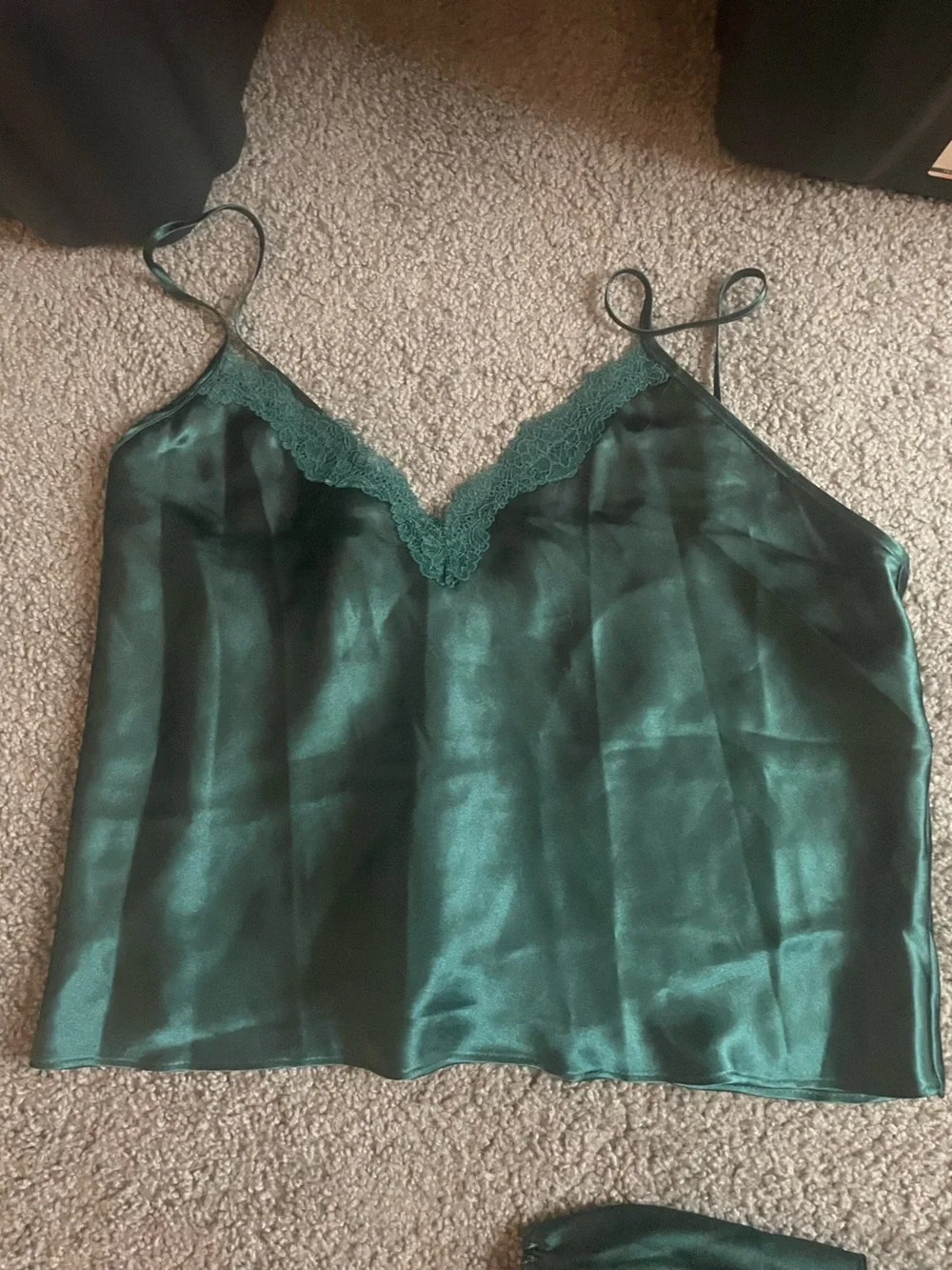 Linea Donatella Satin Lace Trim Cami & Short Sleep Set - Dark Green size L
